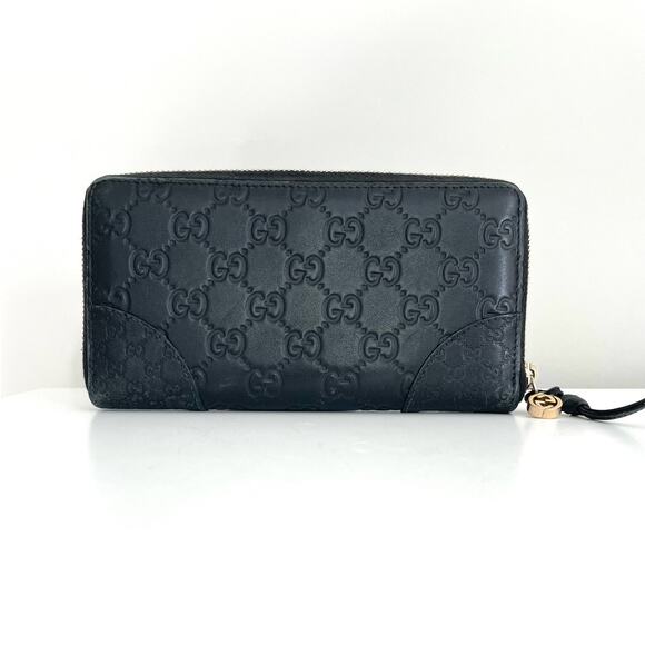 Gucci GG Monogram Guccissima Black Leather Zip Around Long Card Wallet Clutch - Picture 2 of 16